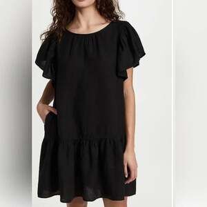 Velvet by Graham & Spencer Kassidy Black Woven Linen Flutter Sleeve Shift Dress